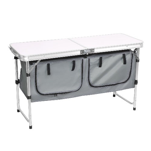 Dark Gray Folding Camping Picnic Table w/Extended Panel, Compact Aluminum Lightweight Picnic Table Multi-Function BBQ Food Preparation Outdoor Indoor Kitchen Utility Table