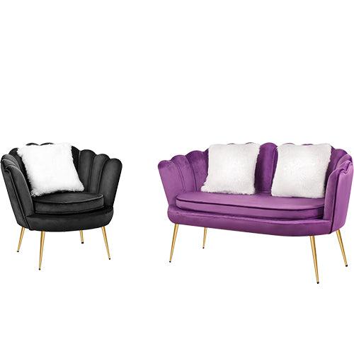 52in Tufted Velvet Loveseat with 2 Pillows Living Room Scalloped Back Cushion Padded Sofa for Small Apartment Space Saving Bedroom Makeup Accent Vanity Sofa