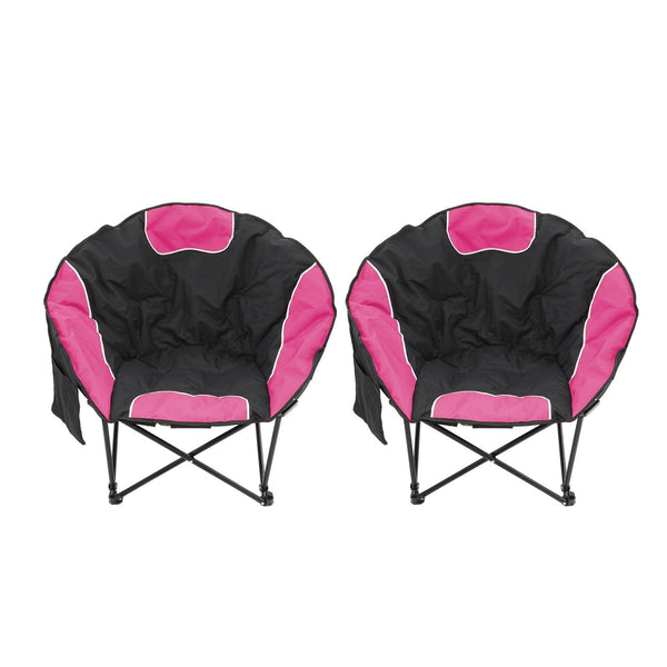 2pc Folding Padded Round Camping Beach Chair with Storage & Carry Bag - Pink