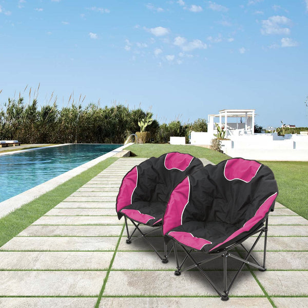 2pc Folding Padded Round Camping Beach Chair with Storage & Carry Bag - Pink