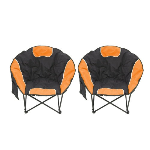 2pc Folding Padded Round Camping Beach Chair with Storage & Carry Bag - Orange Set of 2 Orange Nylon Fabric Camping Chairs Portable Foldable Collapsible Comfortable Outdoor Camping Picnic Beach Chair