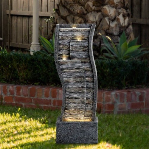 Juda Resin Outdoor Fountain with Light Relaxing Garden Decor Zen Water Free-Standing