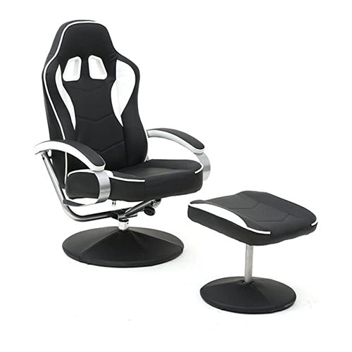 Faux Leather Racing Recliner Chair with Ottoman Home Office Gaming Swivel Set