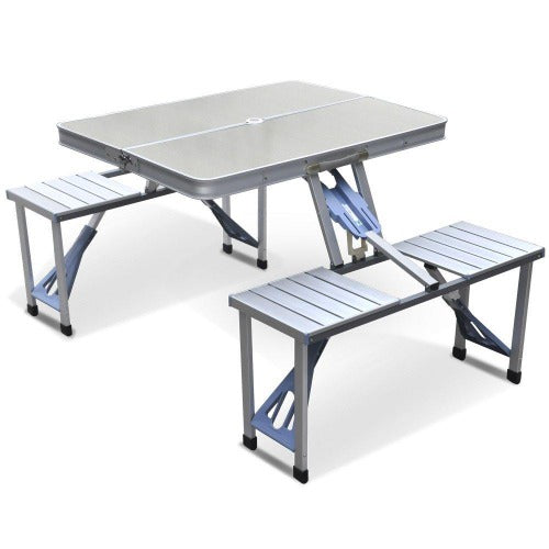 Lavender Aluminum Folding Camping Picnic Table With 4 Seats Portable Set Aluminum Portable Camping Table With 4 Seats Collapsible Foldable Lightweight Set