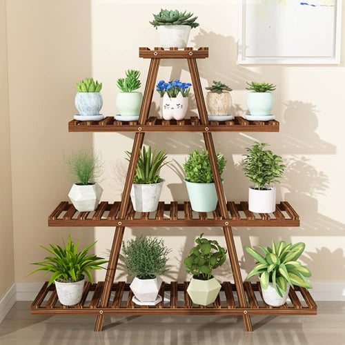 Light Gray 4 Tier Pine Wood Plant Stand Indoor Outdoor Multi Tiered Tall Planters Flower Pot Shelves Display Rack Holder 4-Tier Pine Wood Plant Stand Flower Pot Display Racks Shelf Heavy Duty Indoor Outdoor Muti-tier