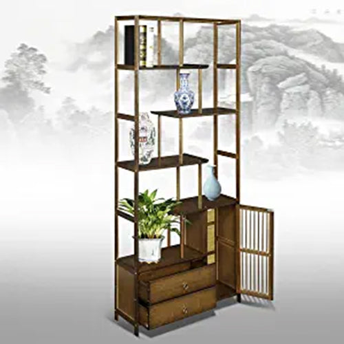 Bamboo Classical Storage Rack with Drawers Wood Cabinet Bookshelf Bookcase Sideboard Cupboard for Living Room Home Office Display Shelf Organizer