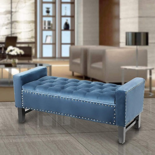 Dark Slate Blue Microfiber Upholstered Accent Ottoman Bench Tufted Accent Ottoman Bench Upholstered Entryway Seat Comfortable Soft Cushion Padded