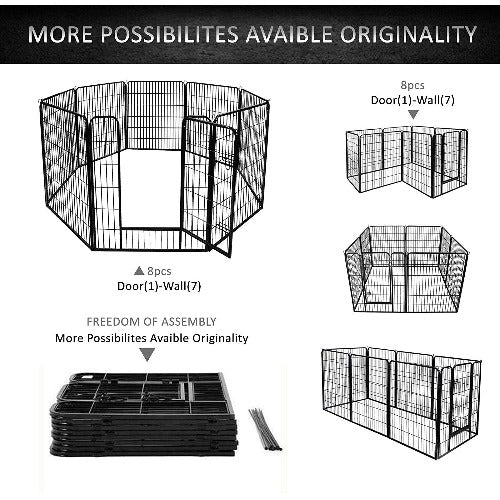 Snow Folding Metal Dog  Fence Gate-8 Panels-39"-Black Metal Dog Fence - 8 Panels 39"H Heavy Duty Foldable Collapsible Portable Exercise Pens Kennel Gate Crate Cage Playpen