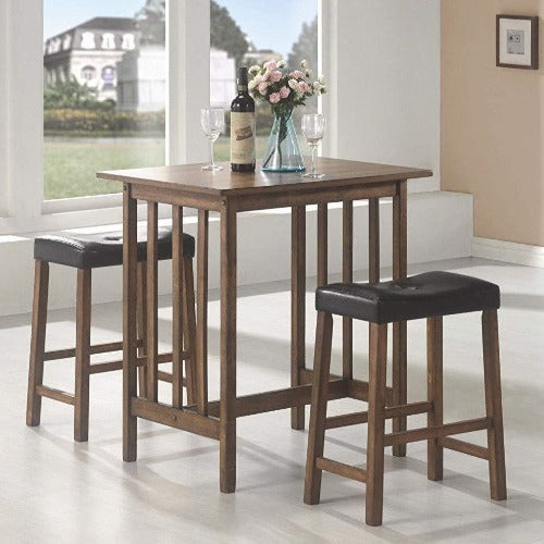 Dark Olive Green Coaster 130004 | Set Of 3 Table + Bar Stool Counter Height Set,Brown