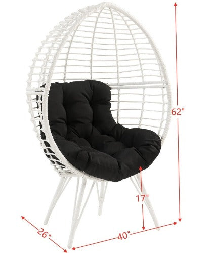 ACME Galzed Patio Lounge Chair Black Fabric White Wicker With Cushion Balcony Seat