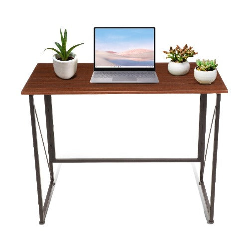 Saddle Brown Foldable Writing Computer Desk 40 inch Spacesaving Foldable 40'' Writing Desk Wooden Lightweight Heavy Duty Home Office Computer Table
