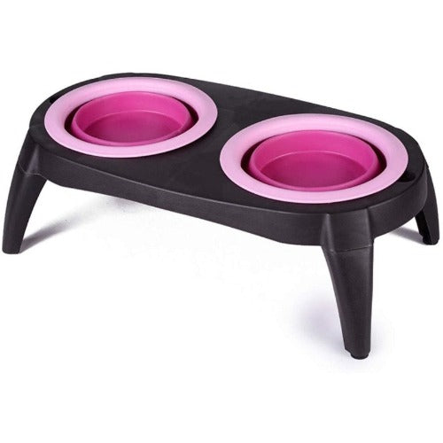 Maroon Pet Feeder Non-Skid Silicone Bowls Silicone Anti-Slide 2 Bowls Pet Feeder Station Stand with Legs Easy-to-Clean