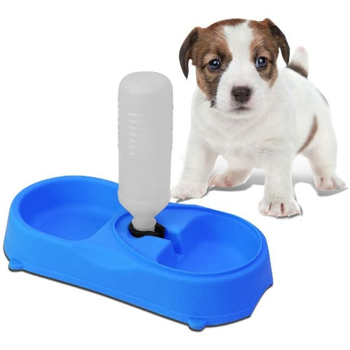 Dodger Blue Dual Pets Bowls with Non-Slip Base Dual Pet Bowls with Non-Slip Base Feeder Dispenser with Water Bottle Small Medium Dogs Cats