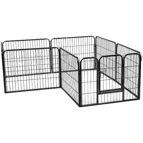 Gray 24" H Heavy Duty Folding Metal Dog Exercise Pens Fence Gate Crate Kennel Cage Pet Playpen 8 Panel Metal Dog Fence - 8 Panels 24"H Foldable Collapsible Portable Exercise Kennels Pens Gate Crate Playpen