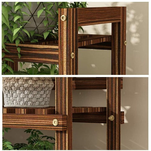 Dark Olive Green 2 Tier Pine Wood Plant Stand Garden Cart with Caster Tall Planters Flower Pot Shelf Display Rack 2 Tier Pine Wood Plant Stand Flower Pot Tall Display Racks Shelf Heavy Duty Indoor Outdoor