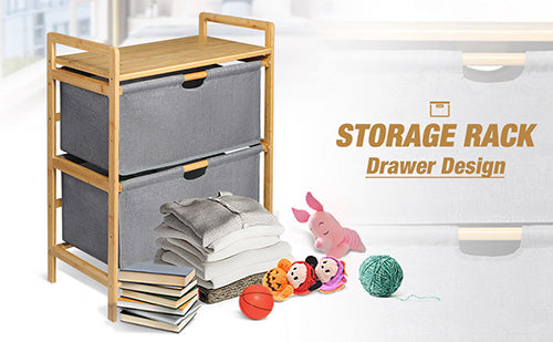 Wooden Storage Rack with Drawers Bookracks Bookself Living Room Organizer Shelf Bamboo 2 drawers 3 drawers