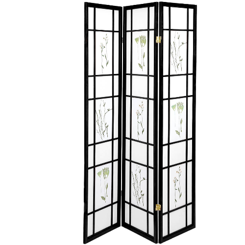White Smoke Japanese Style Oriental Folding Room Divider Screen Room Separator Partition Wall Hardwood Shoji Small Flowered Black 3 Panels Japanese Style Room Divider 3 Panels Black Foldable Screen Partition Wall Separator