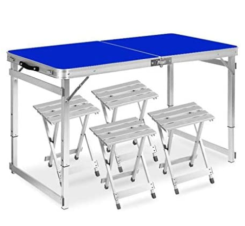 Aluminum Folding Camping Table with 4 Seats Collapsible Portable Lightweight Set