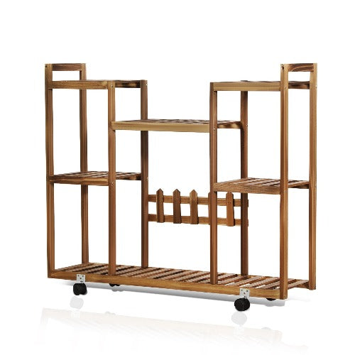 Sienna 5-Tier Pine Wood Plant Stand Multiple Flower Pot Holder Shelf Rack 4-Tier Pine Wood Plant Stand Casters Flower Pot Display Racks Shelf Heavy Duty Indoor Outdoor