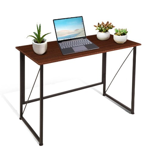 Saddle Brown Foldable Writing Computer Desk  40 inch Spacesaving Foldable 40'' Writing Desk Wooden Lightweight Heavy Duty Home Office Computer Table