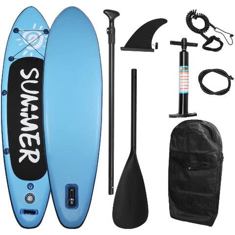 Sky Blue Stand-Up Paddle Board Inflatable Surf Control Board, 10ââ‚?x 30’’x 6’â€?Thick Non-Slip Deck for Standing, Bottom Panel Fins with Carrying Bag, Leash, Paddle and Hand Pump, Blue