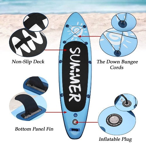 Black Stand-Up Paddle Board Inflatable Surf Control Board, 10ââ‚?x 30’’x 6’â€?Thick Non-Slip Deck for Standing, Bottom Panel Fins with Carrying Bag, Leash, Paddle and Hand Pump, Blue