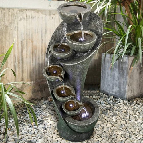 Abanopi Resin Outdoor Fountain with Light Relaxing Garden Decor Zen Water