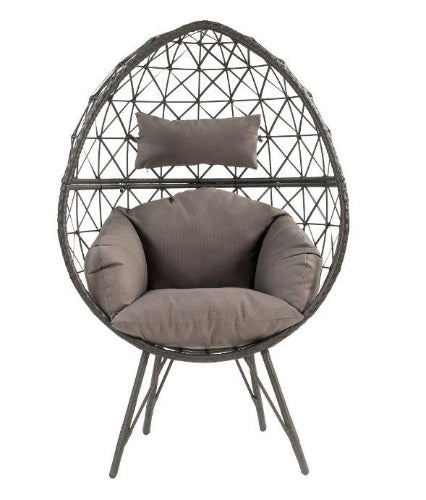 ACME Aeven Patio Lounge Chair with Cushion Light Gray Fabric & Black Wicker Balcony Seat