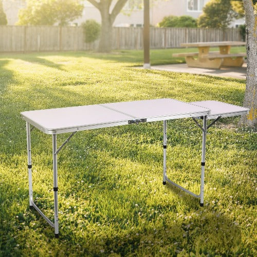 Yellow Green Folding Camping Picnic Table w/Extended Panel, Compact Aluminum Lightweight Picnic Table Multi-Function BBQ Food Preparation Outdoor Indoor Kitchen Utility Table