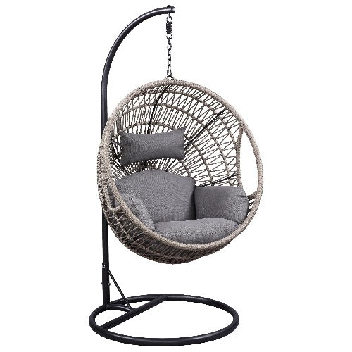 ACME Vinnie Patio Swing Chair with Stand and Cushion, Fabric & Wicker Outdoor Balcony Seat