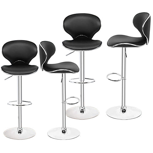 White Smoke PU Leather Adjustable Bar Stools, Set of 4 Leathered Curved Seat Bar Stools Counter Height Adjustable Swivel Soft Cushion Padded Seat with Footrest
