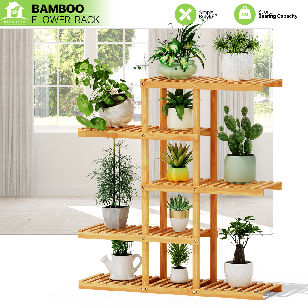 bamboo indoor plant stand Heavy Duty Bamboo Plant Stand Flower Pot Tall Display Racks Indoor Outdoor Wood Shelf– Magshion Furniture