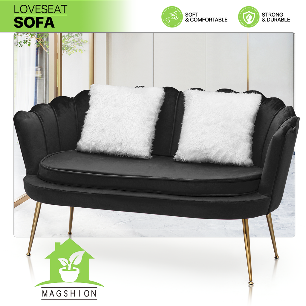 52in Tufted Velvet Loveseat with Pillows Living Room Scalloped