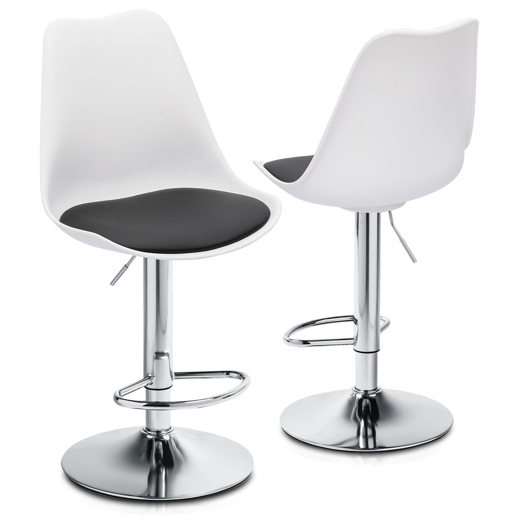 Set of 2 Soft Seat High Back Bar Stool Counter Height Adjustable