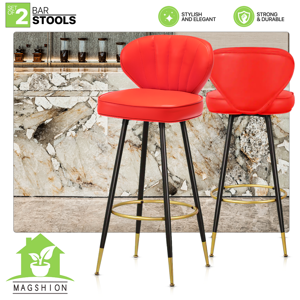 Shell-Back Leather Bar Stools Set of - Main Image