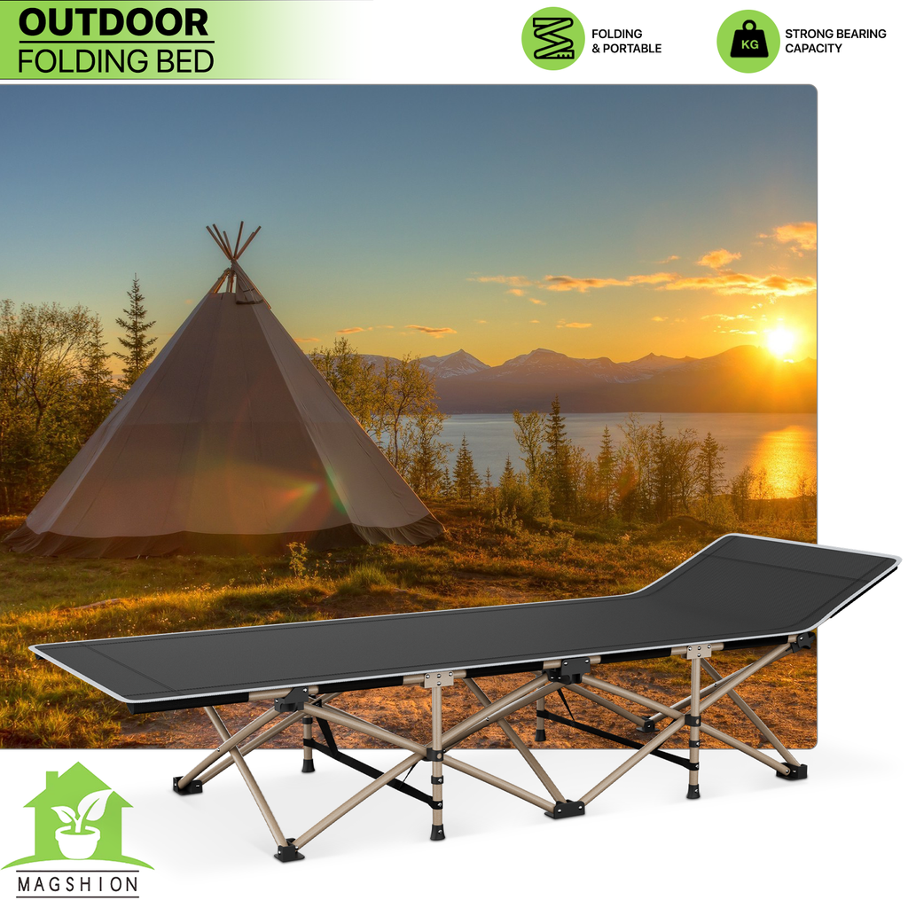 Oxford Heavyduty Portable Camping Cot Lightweight Foldable Carriable Hiking Collapsible Outdoor Bed with Pillow Magshion Furniture