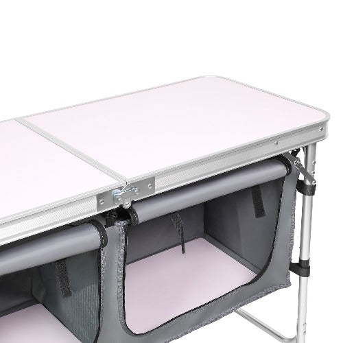 Dark Slate Gray Folding Camping Picnic Table w/Extended Panel, Compact Aluminum Lightweight Picnic Table Multi-Function BBQ Food Preparation Outdoor Indoor Kitchen Utility Table