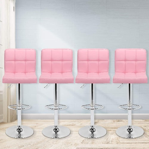 Light Pink Faux Leather Bar Stools, Square (Set of 4) Deluxe Leathered Bar Stools Padded Seat Soft Cushion 360 degree Swivel Adjustable with Footrest