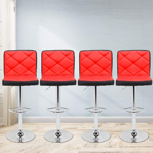 Orange Red Faux Leather Bar Stools, Square (Set of 4) Deluxe Leathered Bar Stools Padded Seat Soft Cushion 360 degree Swivel Adjustable with Footrest