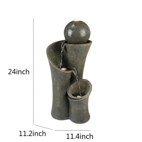 Luman Resin Outdoor Fountain with Light Relaxing Garden Decor Zen Backyard Water