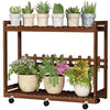 Gray 2 Tier Pine Wood Plant Stand Cart with Caster Multiple Tall Planters Flower Pot Shelf Display Rack 2 Tier Pinewood Plant Stand Casters Flower Pot Display Racks Indoor Outdoor