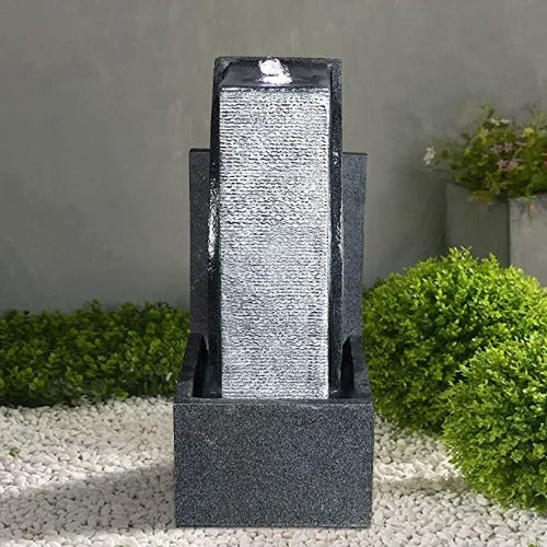 Madyneew Resin Outdoor Fountain with Light Relaxing Garden Backyard Decor Zen Water