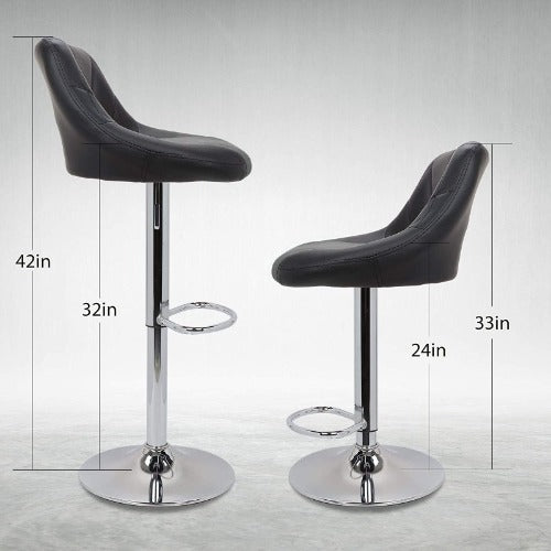 Faux Leather Bar Stools Adjustable 360 Degree Swivel Backrest Footrest Modern Counter Height Soft Cushion Padded Seat