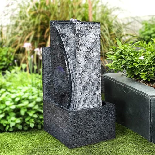 Madyneew Resin Outdoor Fountain with Light Relaxing Garden Backyard Decor Zen Water