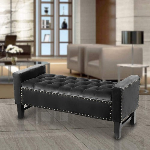 Dark Slate Gray Microfiber Upholstered Accent Ottoman Bench Tufted Accent Ottoman Bench Upholstered Entryway Seat Comfortable Soft Cushion Padded