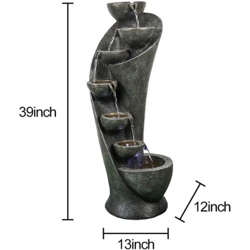 Abanopi Resin Outdoor Fountain with Light Relaxing Garden Decor Zen Water