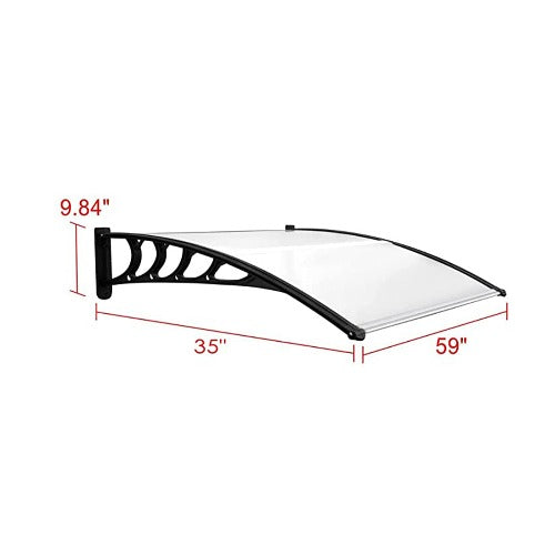 Black Bracket Window Awning & Door Canopy, Polycarbonate Transmittance PC Board, Cover Front Door & Outdoor Patio Awning Canopy, Rain, Snow, UV Protection Hollow Sheet Black