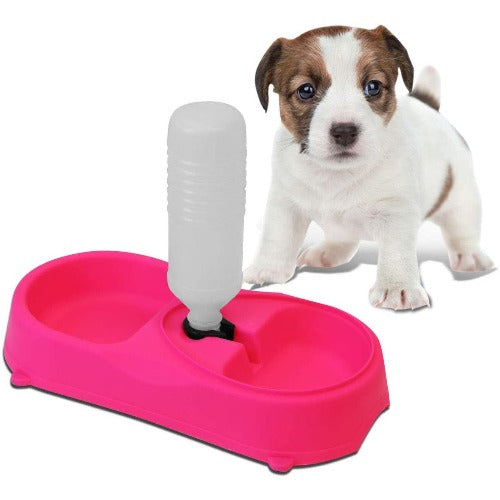 Deep Pink Dual Pets Bowls with Non-Slip Base Dual Pet Bowls with Non-Slip Base Feeder Dispenser with Water Bottle Small Medium Dogs Cats