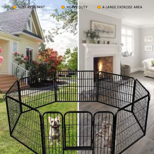 Folding metal dog outlet fence