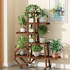 Rosy Brown 5-Tier Multi Pine Wood Plant Stand Shelf Indoor Outdoor Flower Pot Holder Shelf Rack Display Garden Deco with Wheels